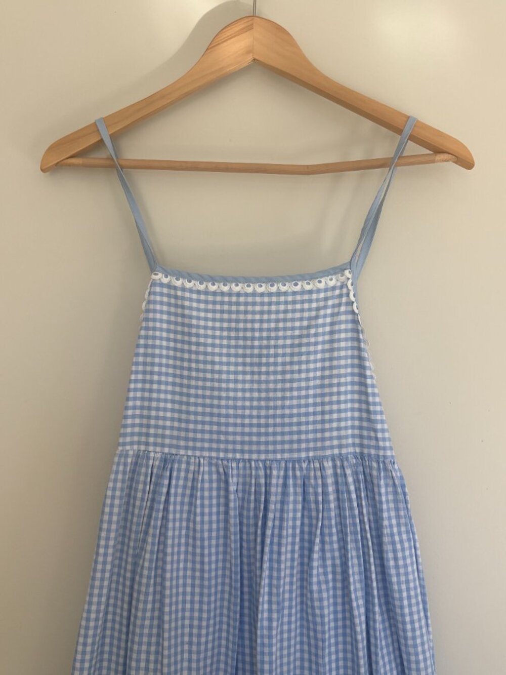 Light Blue Gingham Maxi Dress with Spaghetti Straps - Picture 5 of 15